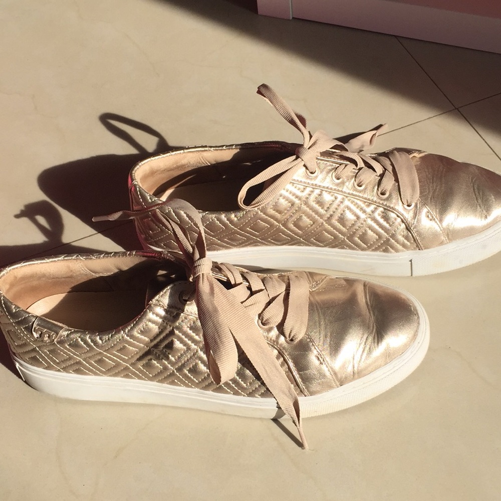 Tory Burch Rose Gold Quilted Sneakers 11